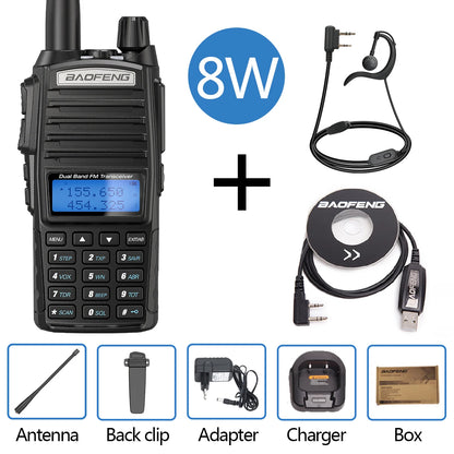 Baofeng UV 82 Walkie Talkie Real 5W 8W Ham Radio Comunicador Dual PTT Long Range 2 Way Portable FM Amateur Radio Station