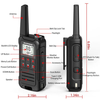 2PCS Baofeng F22 PMR FRS Mini Walkie Talkie Waterproof Type-C Licence-free NOAA Portable Two Way Ham Radio for Hunting