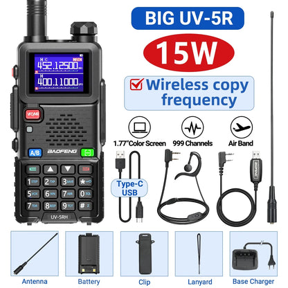 Baofeng UV 5RH 10W Air Band Walkie Talkie Long Range Wirless Copy Frequency Two Way Ham Radio Type-C Baofeng UV 5R Transceiver