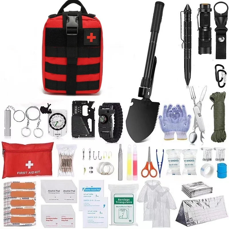 Survival Kit, First Aid Kit/Trauma Kit With Essential Survival Gear Emergency Medical Supplies For Hiking Camping Backpacking