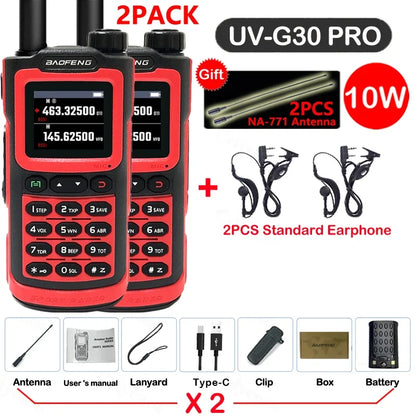 2PCS Baofeng 10W 50KM Walkie Talkie 4-Bands Long Range Portable Ham Radios Copy Frequency 999CH NOAA Two-Way Radio UV-G30 Pro V1