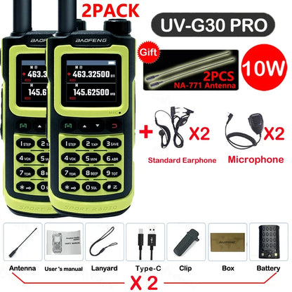 2PCS Baofeng 10W 50KM Walkie Talkie 4-Bands Long Range Portable Ham Radios Copy Frequency 999CH NOAA Two-Way Radio UV-G30 Pro V1