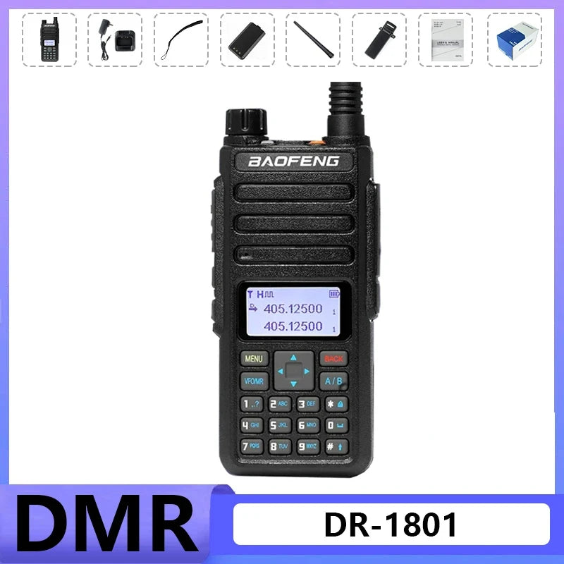 Baofeng DR 1801 Walkie Talkie Large Screem Tier 1+2 Dual Time Slot Digital Dual band 136-174 400-470MHz Portabsle Two Way Radio