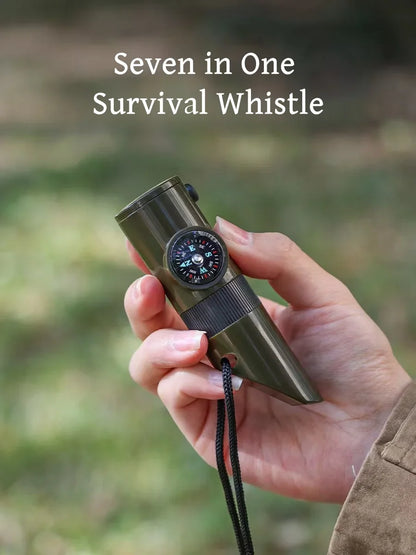Survival Whistle with Compass Thermometer LED Light Reflective Mirror Sealed Design for Outdoor Camping Hiking Emergency Gear