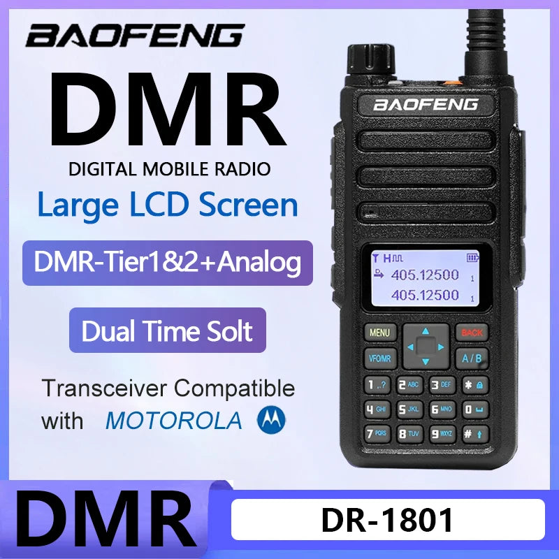 Baofeng DR 1801 Walkie Talkie Large Screem Tier 1+2 Dual Time Slot Digital Dual band 136-174 400-470MHz Portabsle Two Way Radio