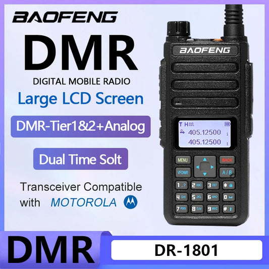 Baofeng DR 1801 Walkie Talkie Large Screem Tier 1+2 Dual Time Slot Digital Dual band 136-174 400-470MHz Portabsle Two Way Radio