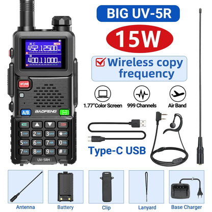 Baofeng UV 5RH 10W Air Band Walkie Talkie Long Range Wirless Copy Frequency Two Way Ham Radio Type-C Baofeng UV 5R Transceiver