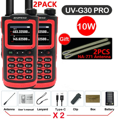 2PCS Baofeng 10W 50KM Walkie Talkie 4-Bands Long Range Portable Ham Radios Copy Frequency 999CH NOAA Two-Way Radio UV-G30 Pro V1