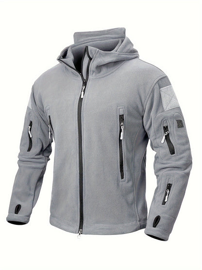 Men's Tactical Hoodie Fleece Jacket Winter Warm Full-Zip Military Army Outerwear Outdoor Sport Hooded Skiing Hunting Hiking Coat with 7 Zip Pockets