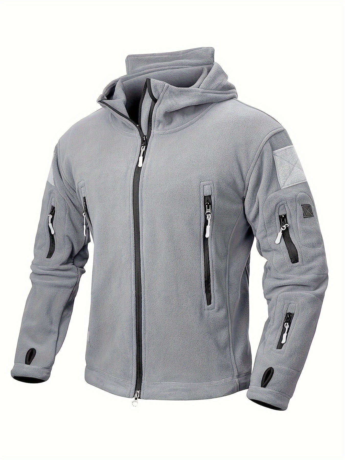 Men's Tactical Hoodie Fleece Jacket Winter Warm Full-Zip Military Army Outerwear Outdoor Sport Hooded Skiing Hunting Hiking Coat with 7 Zip Pockets