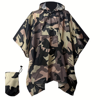 Camo Military Hooded Rain Poncho, Waterproof & Rainproof Foldable Rain Jacket, Army Style Multi-functional Raincoat