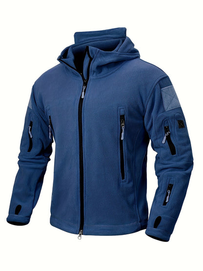 Men's Tactical Hoodie Fleece Jacket Winter Warm Full-Zip Military Army Outerwear Outdoor Sport Hooded Skiing Hunting Hiking Coat with 7 Zip Pockets