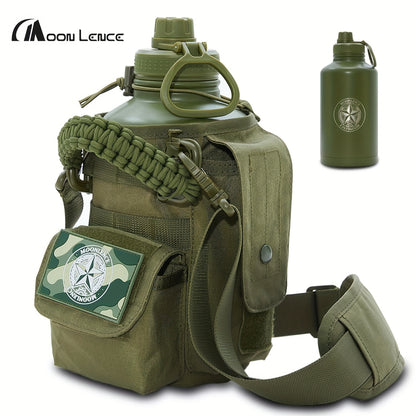 MOON LENCE 64 Oz Insulated Water Bottle Sports Kettle Half Gallon Water Jug with Adjustable Strap - Stainless Steel Military Thermal Water Bottles with Paracord Handle for Men Hunter Green 2 Litres
