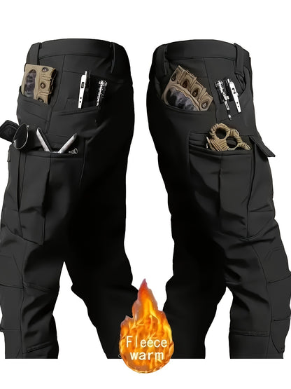 Camouflage Print & Plain Color Men's 2pcs Military Outdoor Windproof Suit Multi-Pocket Soft Shell Hooded Jackets +Sharkskin Work Cargo Pants, Outdoor Cloth