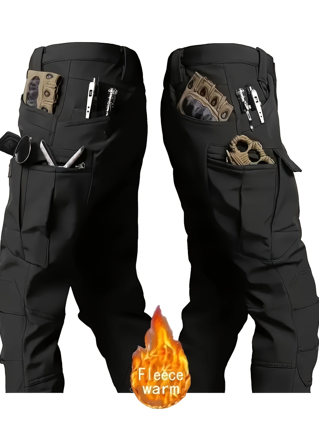 Camouflage Print & Plain Color Men's 2pcs Military Outdoor Windproof Suit Multi-Pocket Soft Shell Hooded Jackets +Sharkskin Work Cargo Pants, Outdoor Cloth