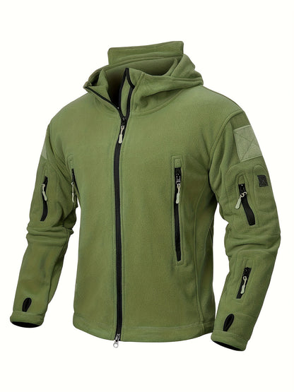 Men's Tactical Hoodie Fleece Jacket Winter Warm Full-Zip Military Army Outerwear Outdoor Sport Hooded Skiing Hunting Hiking Coat with 7 Zip Pockets