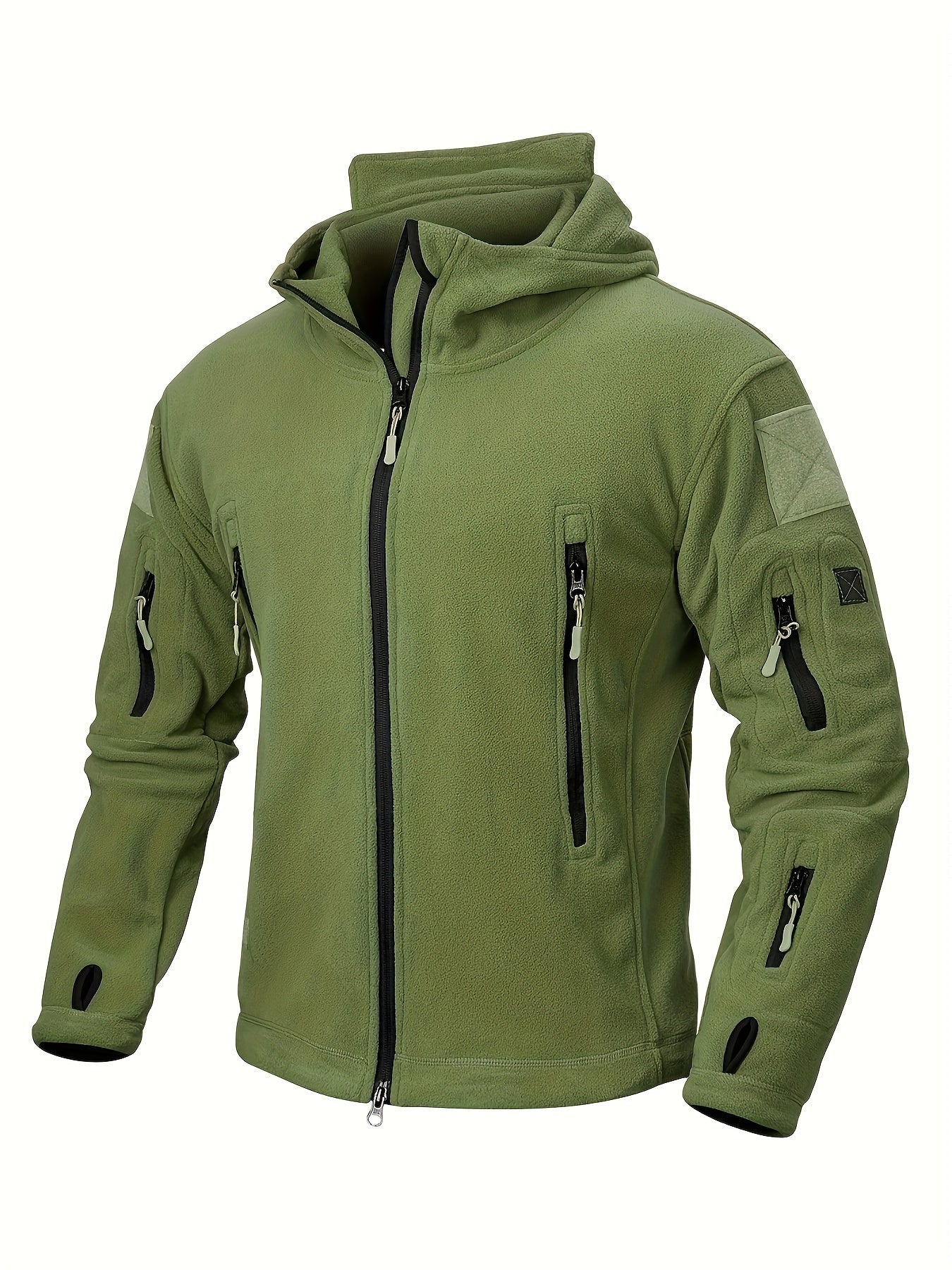 Men's Tactical Hoodie Fleece Jacket Winter Warm Full-Zip Military Army Outerwear Outdoor Sport Hooded Skiing Hunting Hiking Coat with 7 Zip Pockets