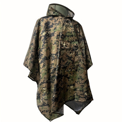 Camo Military Hooded Rain Poncho, Waterproof & Rainproof Foldable Rain Jacket, Army Style Multi-functional Raincoat