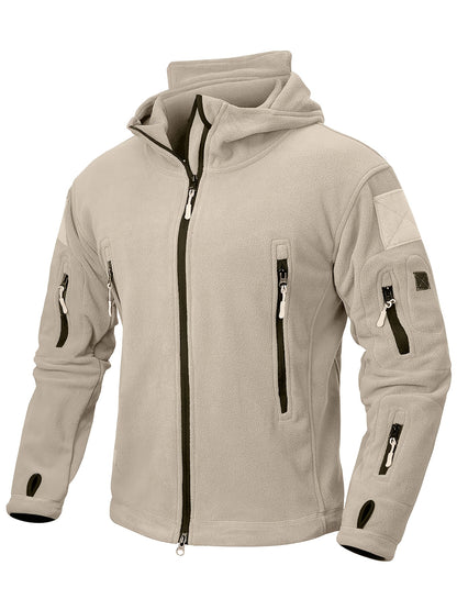 Men's Tactical Hoodie Fleece Jacket Winter Warm Full-Zip Military Army Outerwear Outdoor Sport Hooded Skiing Hunting Hiking Coat with 7 Zip Pockets