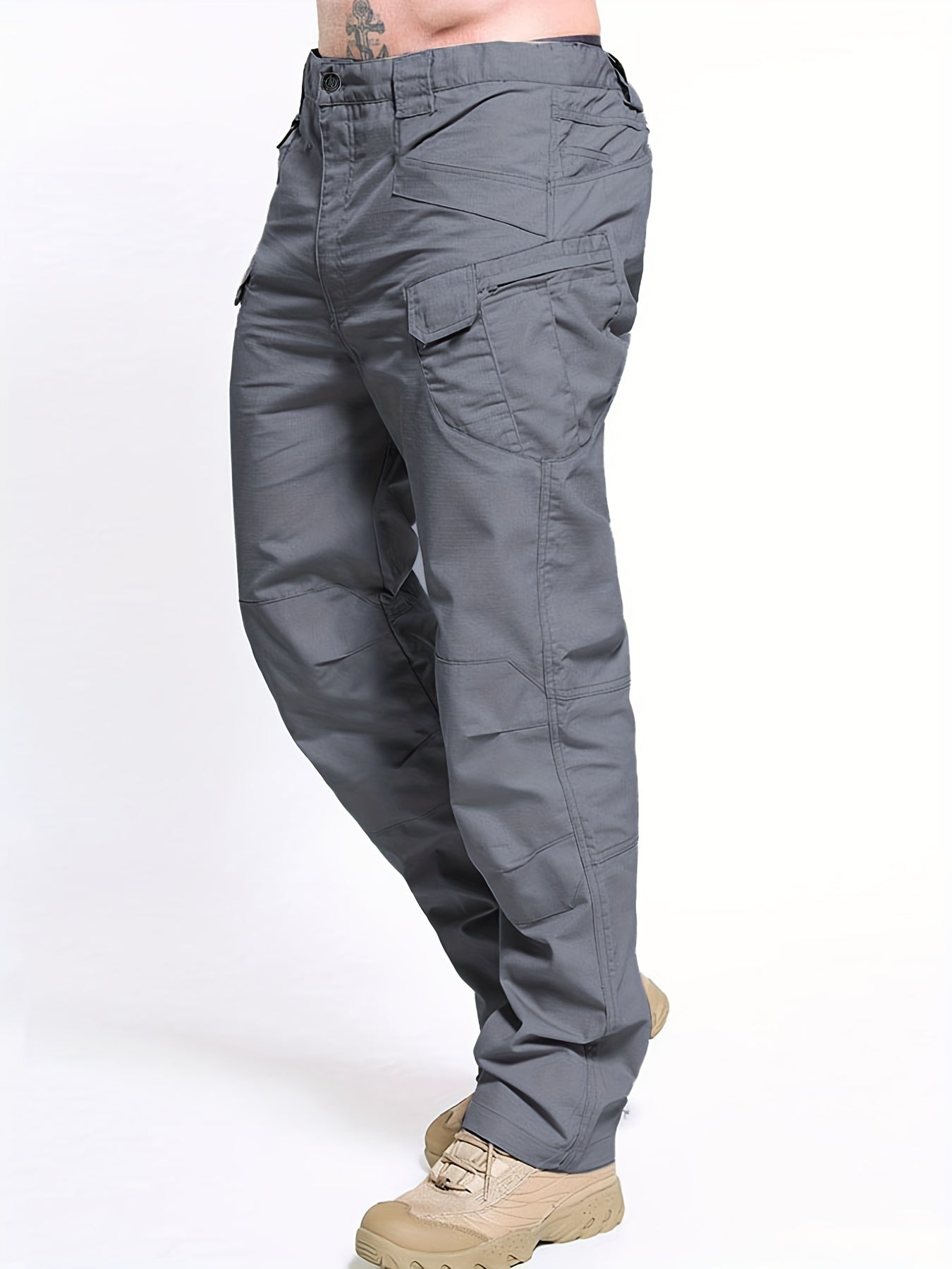Multi Pocket Men's Tactical Pants, Loose Casual Outdoor Military Pants, Mens Pants For Hiking