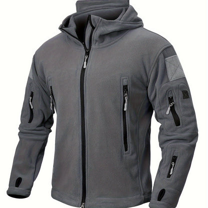 Men's Tactical Hoodie Fleece Jacket Winter Warm Full-Zip Military Army Outerwear Outdoor Sport Hooded Skiing Hunting Hiking Coat with 7 Zip Pockets