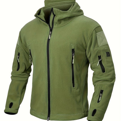 Men's Tactical Hoodie Fleece Jacket Winter Warm Full-Zip Military Army Outerwear Outdoor Sport Hooded Skiing Hunting Hiking Coat with 7 Zip Pockets