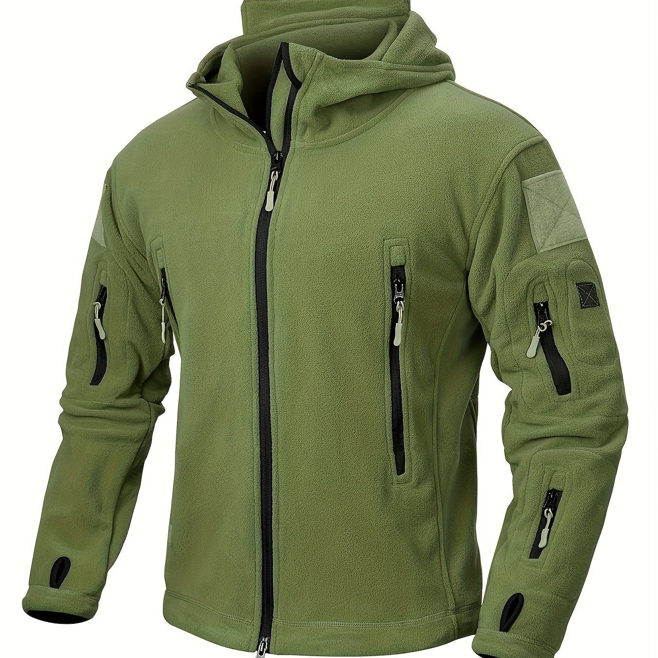 Men's Tactical Hoodie Fleece Jacket Winter Warm Full-Zip Military Army Outerwear Outdoor Sport Hooded Skiing Hunting Hiking Coat with 7 Zip Pockets