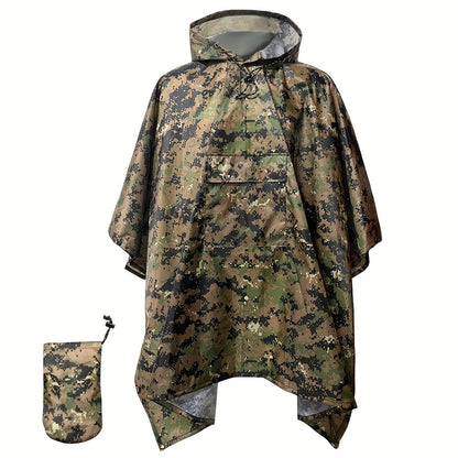 Camo Military Hooded Rain Poncho, Waterproof & Rainproof Foldable Rain Jacket, Army Style Multi-functional Raincoat